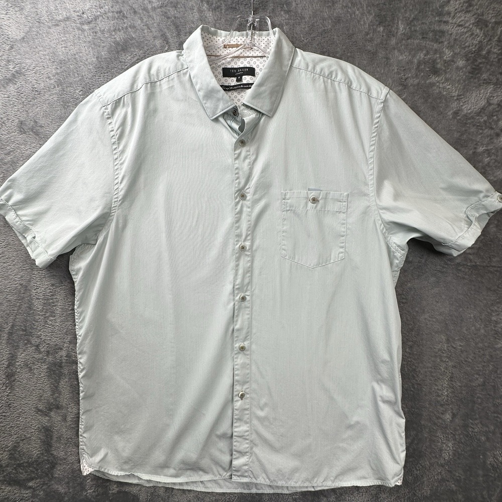 Ted Baker London Shirt Mens XL Striped Button Down Short Sleeve Light Green